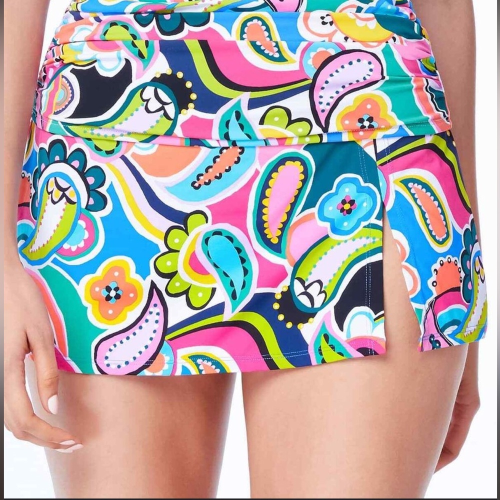 NWT Bleu Rod Beattie skirted floral paisley swimsuit bottom skort size 14